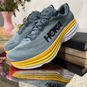 Hoka Blue and Yellow Athletic Shoes with Maximalist Cushioning